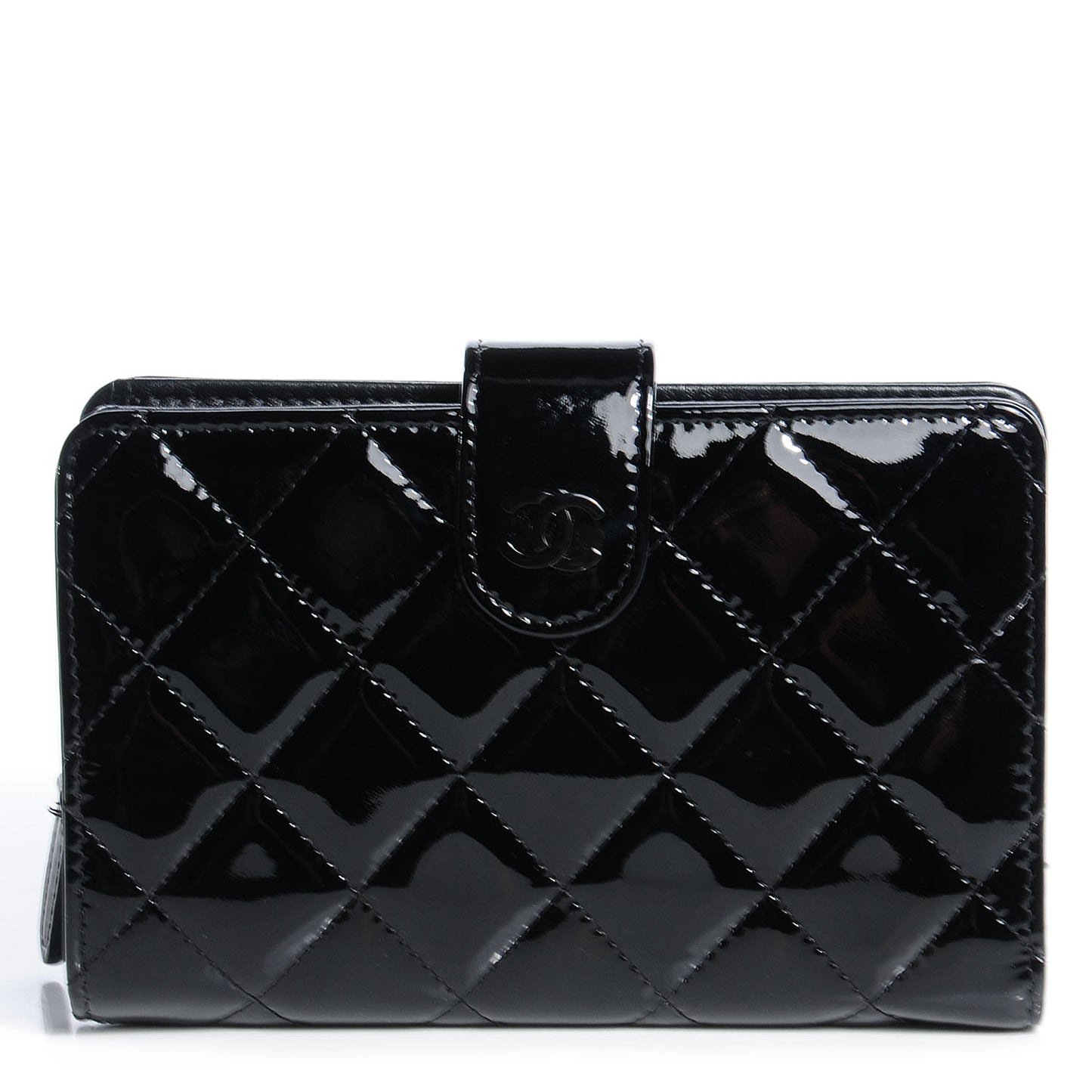 Patent Quilted CC French Wallet Black