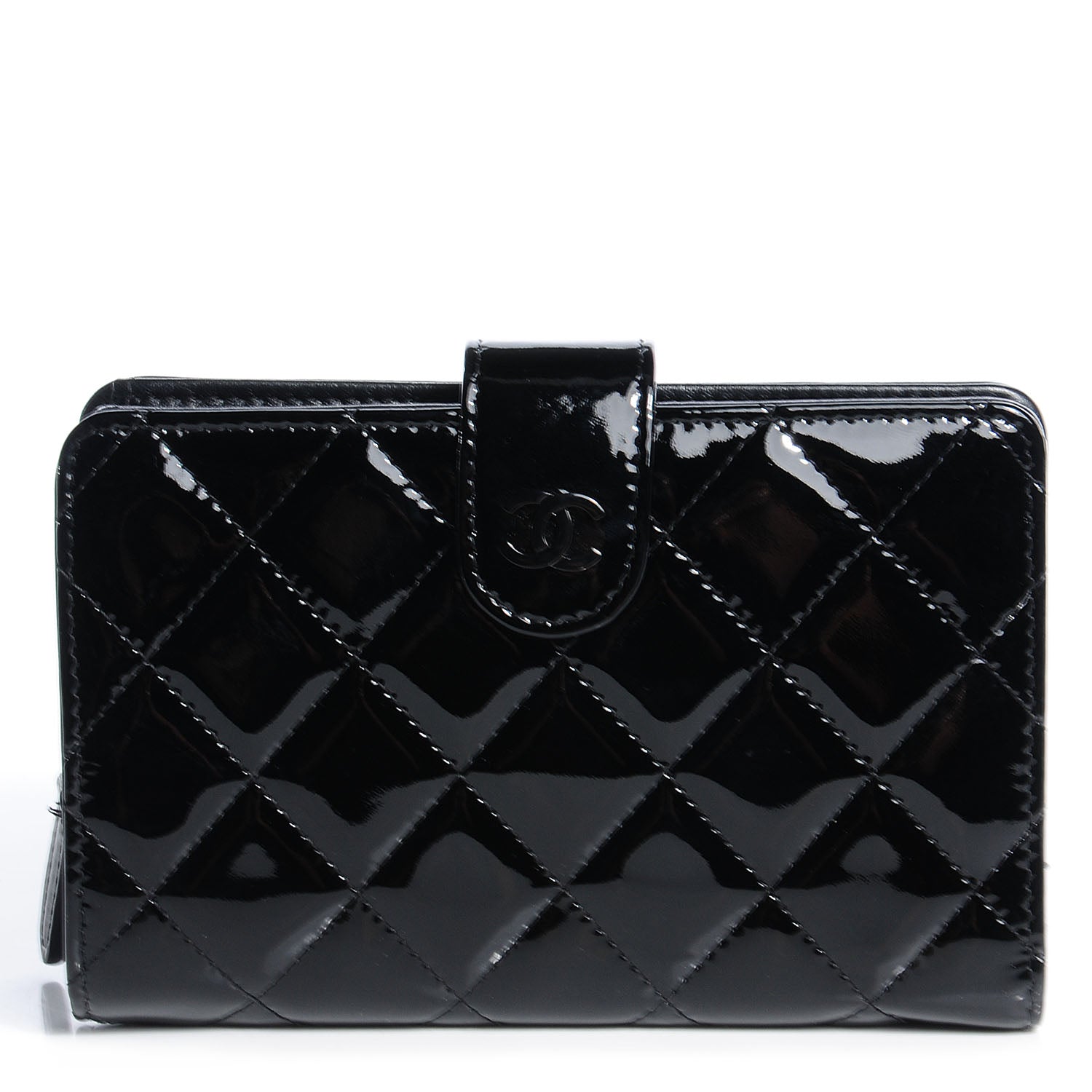 Chanel Patent Quilted CC French Wallet Black 1 of 8