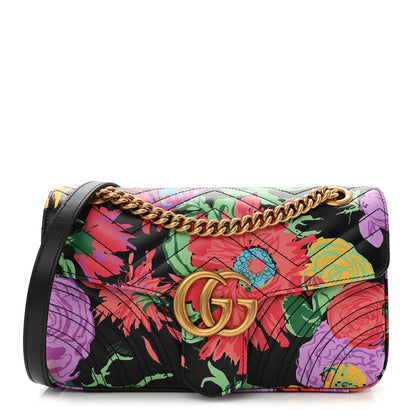 Gucci X KEN SCOTT Calfskin Matelasse Floral Small GG Marmont Shoulder Bag Black 1 of 11