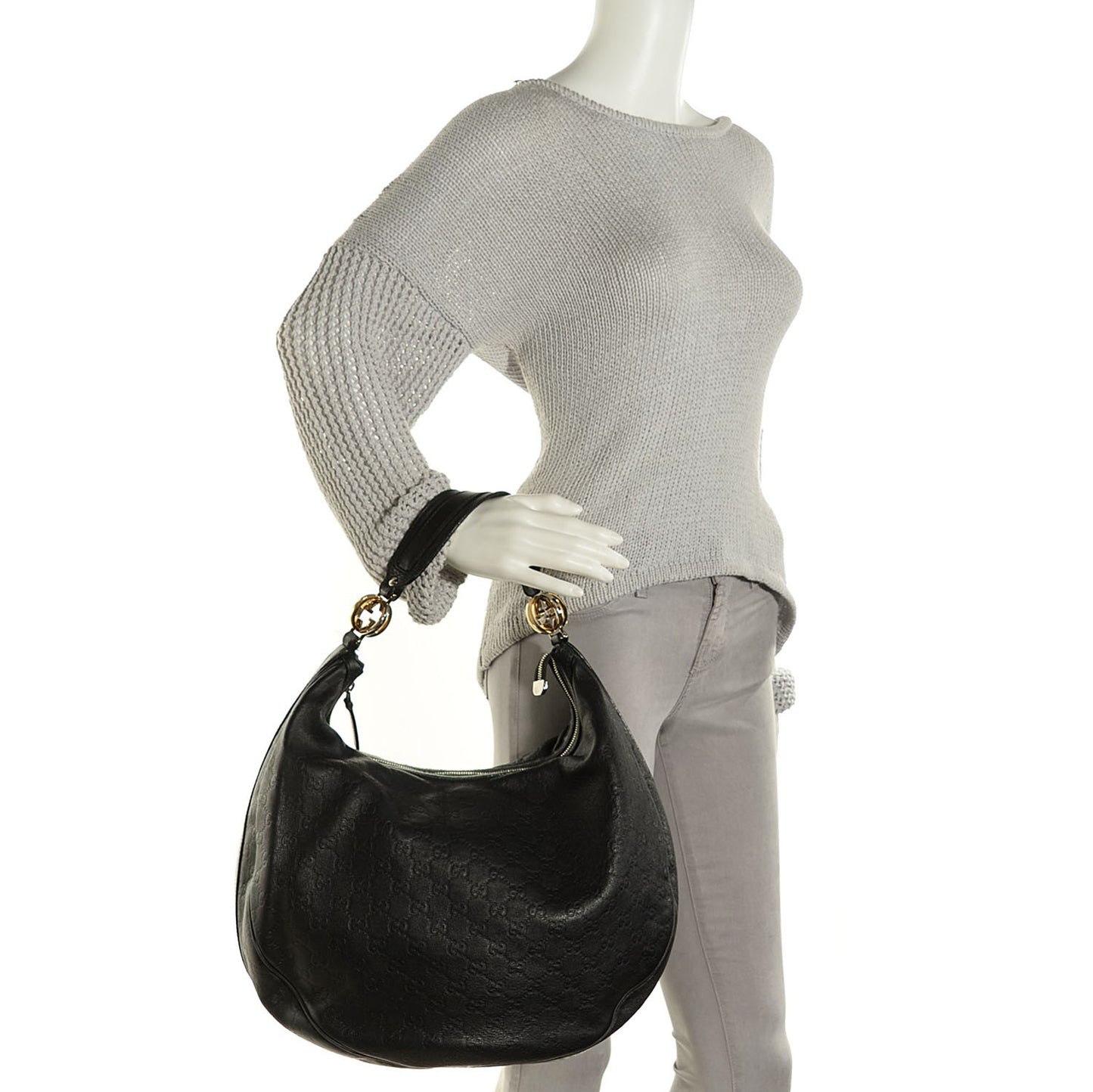 Guccissima GG Twins Large Hobo Black