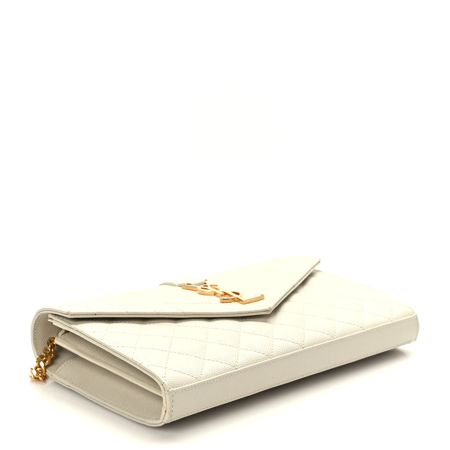 Saint Laurent Grain De Poudre Mixed Matelasse Triquilt Monogram Chain Wallet Blanc Vintage 4 of 9