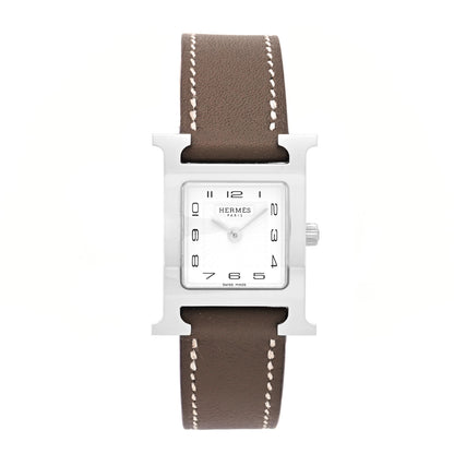 Hermes Stainless Steel Swift 21mm Heure H Hour Quartz Watch Etoupe 1 of 5