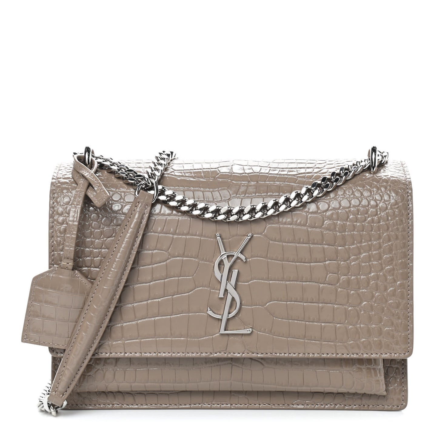 Calfskin Crocodile Embossed Medium Monogram Sunset Dark Beige
