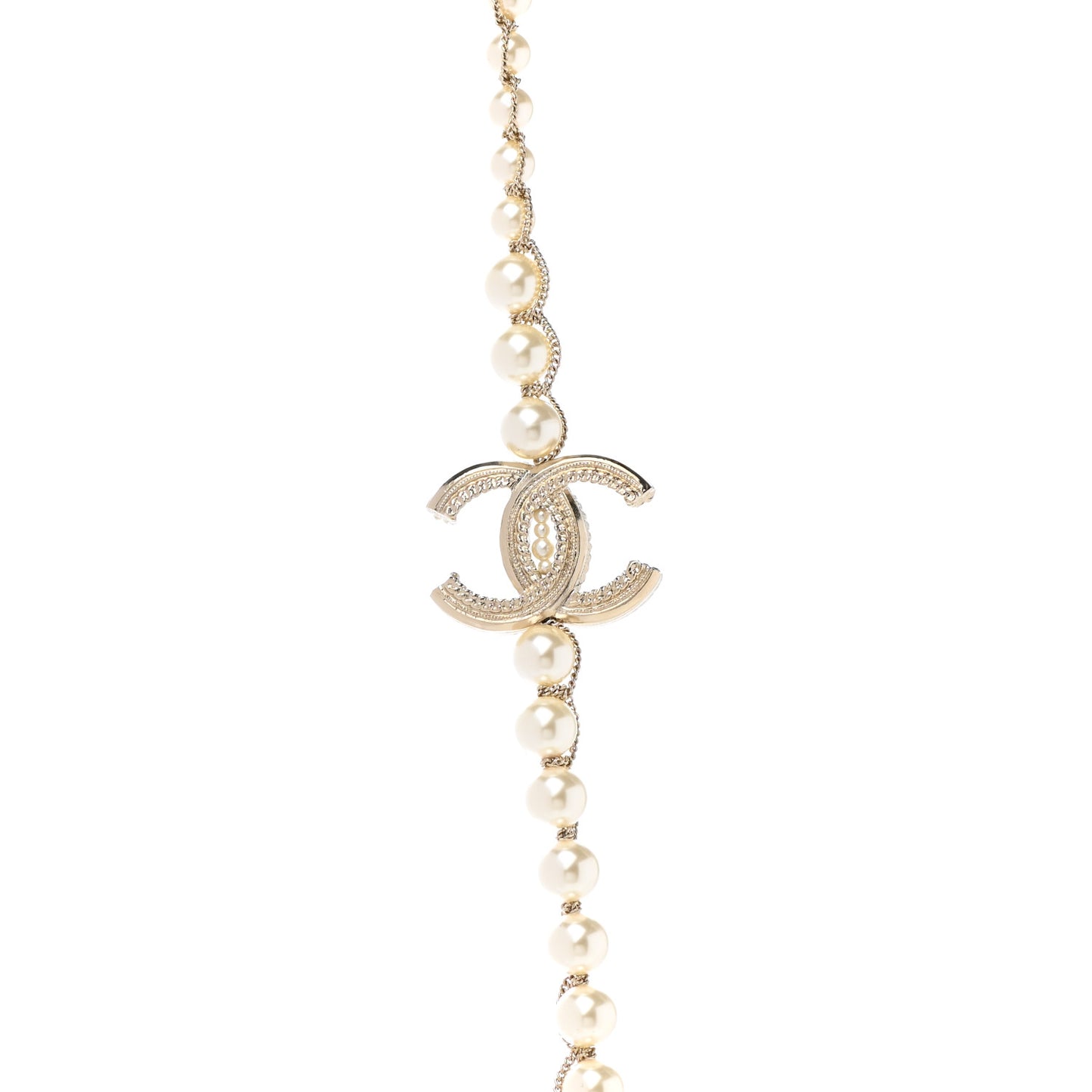 Graduated Pearl CC Long Necklace Gold