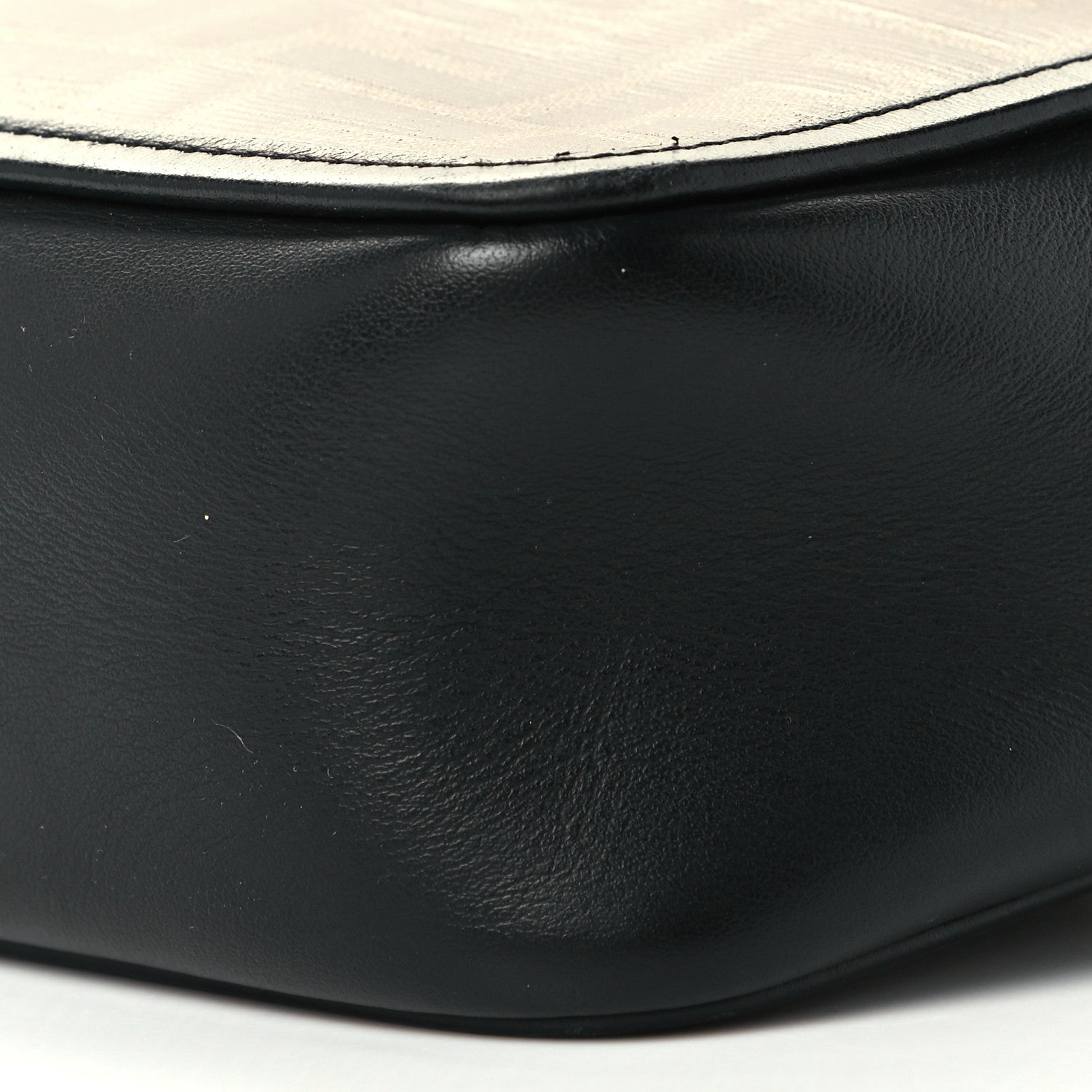 Fendi Glazed Fabric Vitello Century FF 1974 Stamp Patch Mini Camera Case Mogano Panna Black 11 of 12