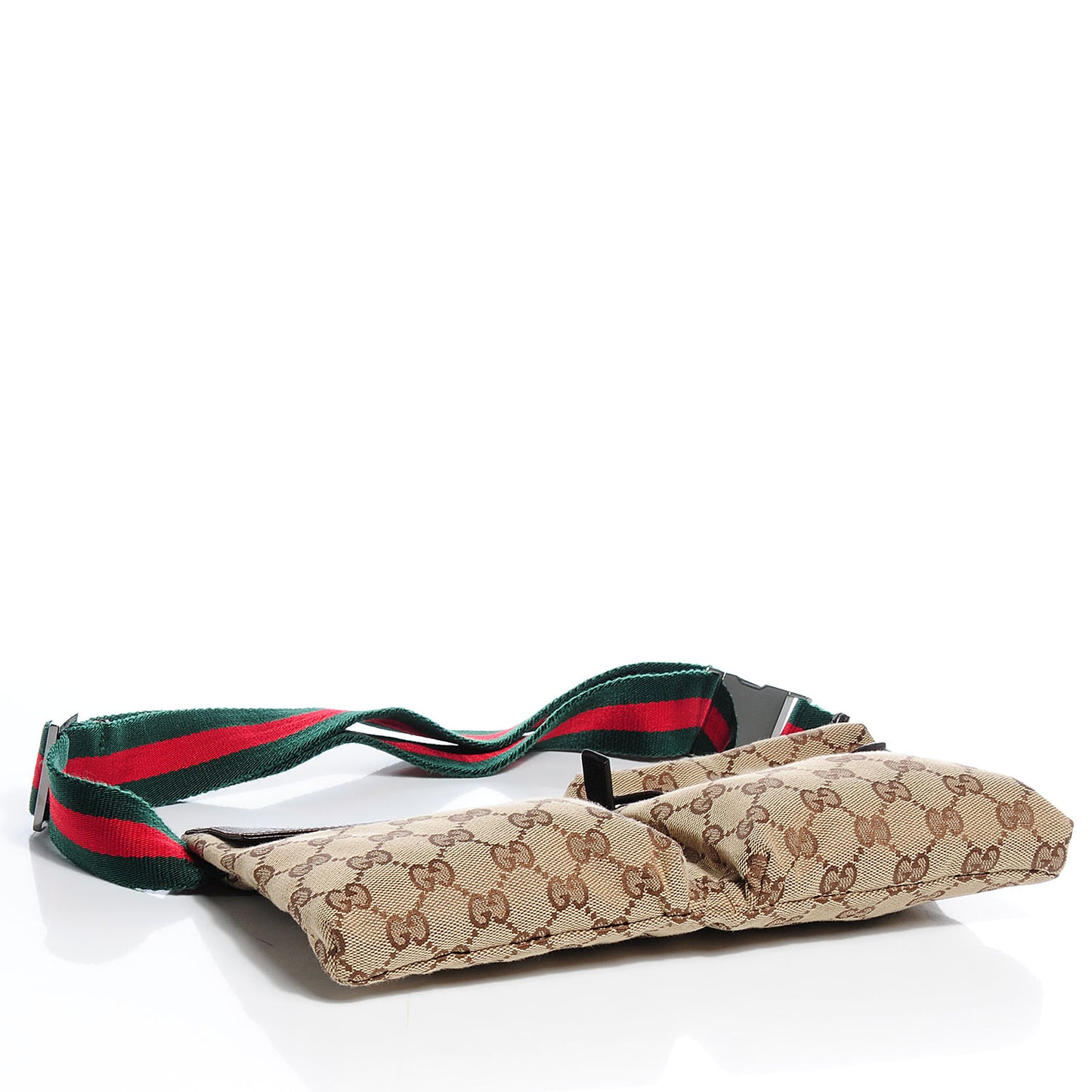 GG Monogram Web Double Pocket Belt Bag Dark Brown