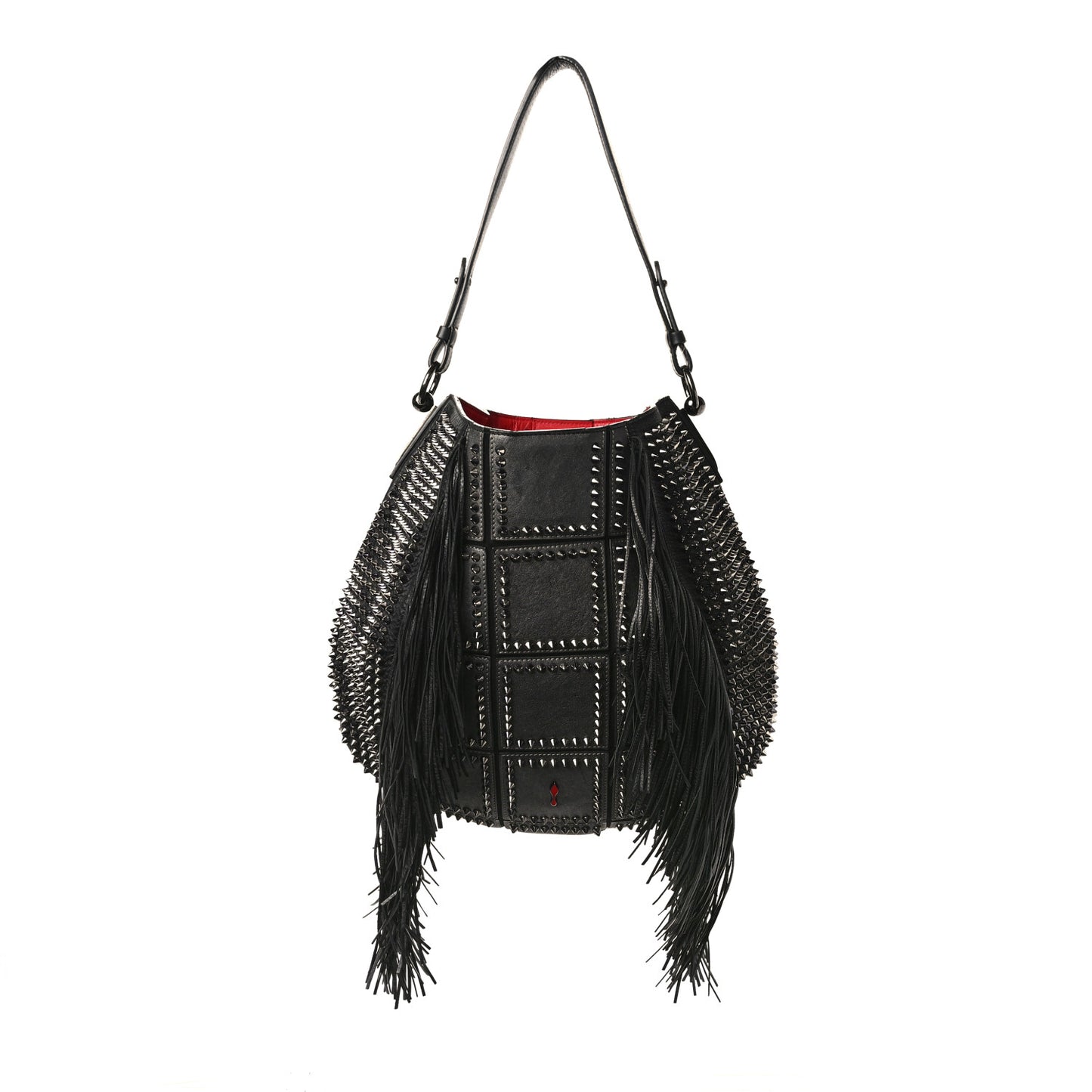 Metallic Sheepskin Spikes Fringed Lucky L Hobo Anthracite