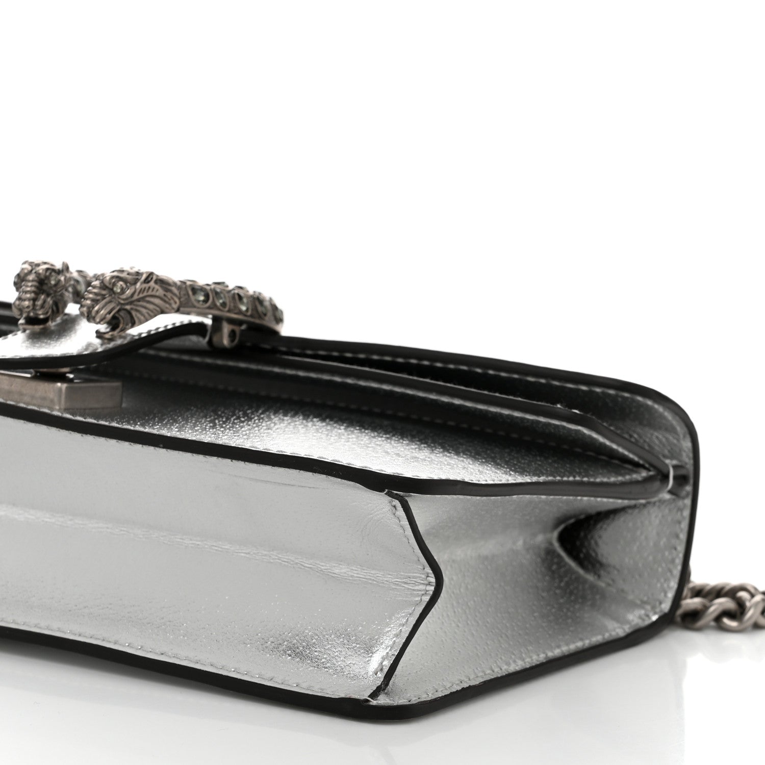 Gucci Metallic Textured Calfskin Crystal Small Dionysus Shoulder Bag Silver 10 of 11