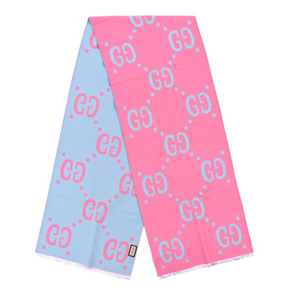 Gucci Wool Silk Monogram Jumbo GG Freedom Scarf Roseate Sky Blue 2 of 4