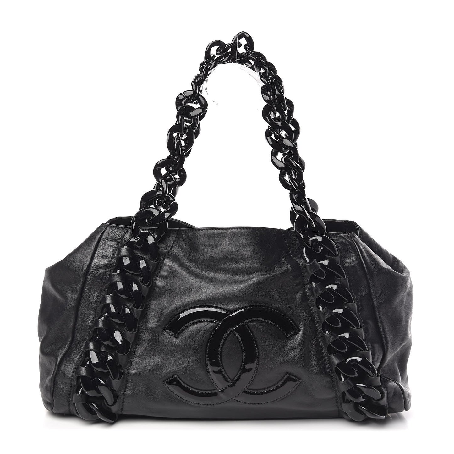 Calfskin Modern Chain Rhodoid East West Tote Black