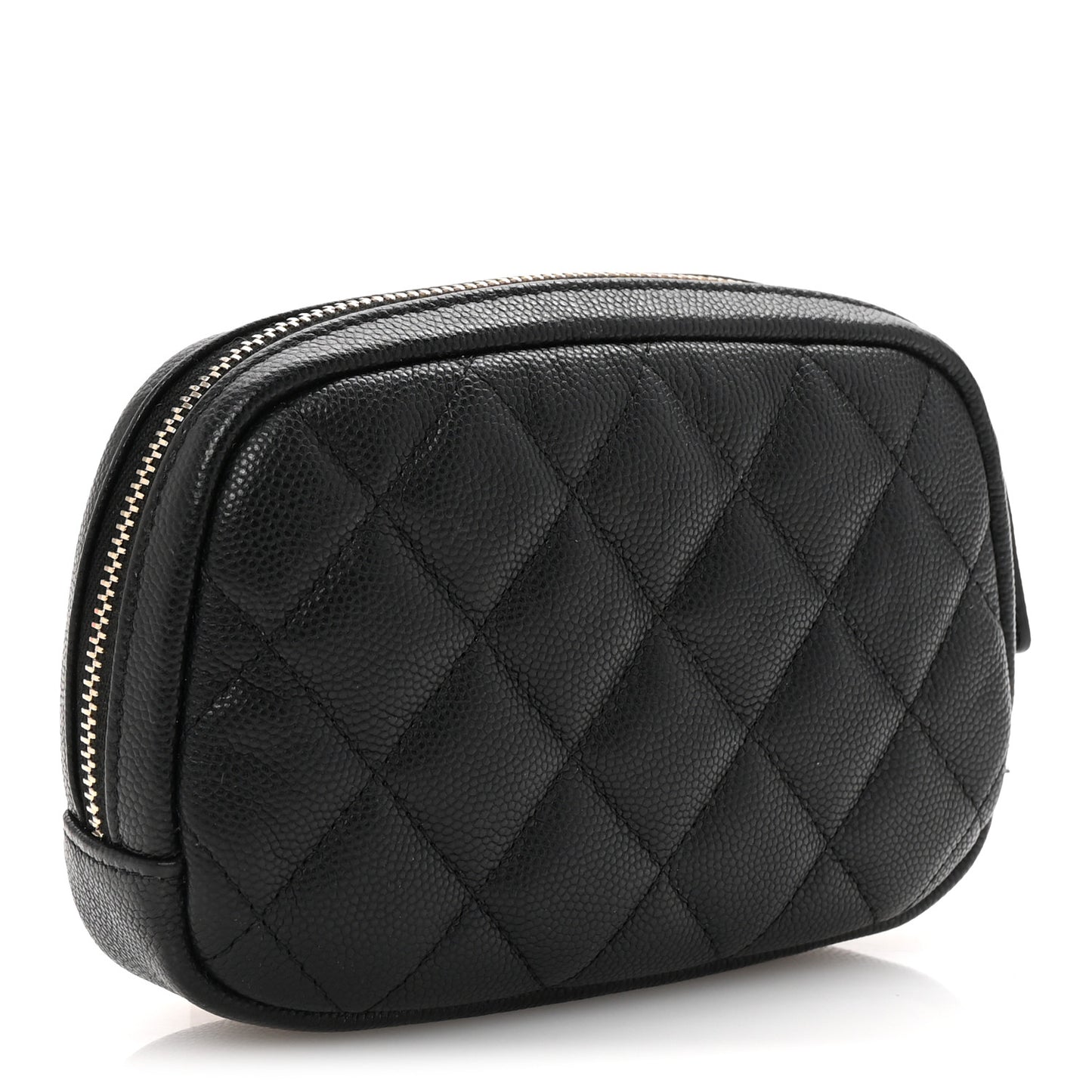 Lambskin Quilted Small Curvy Pouch Cosmetic Case Black