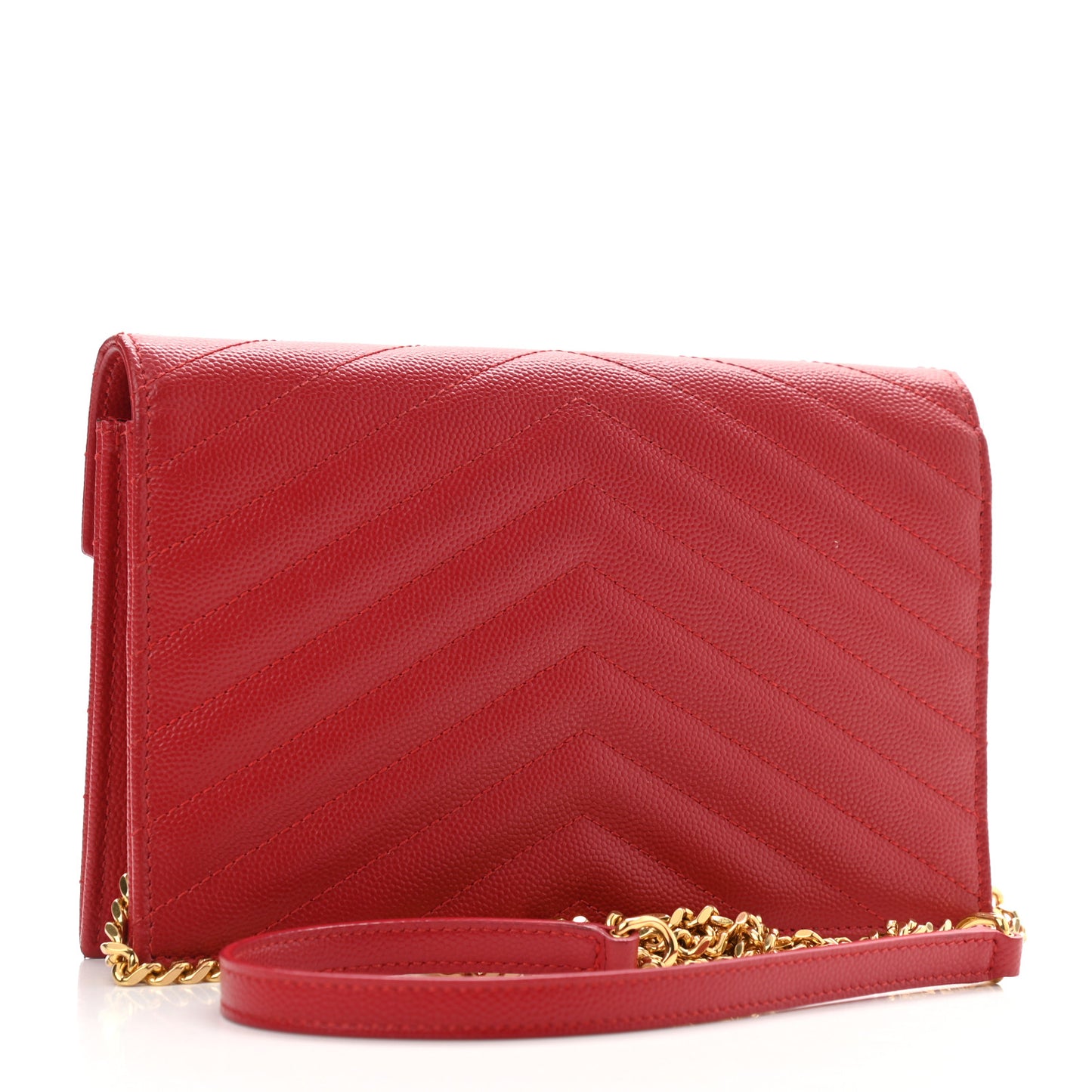 Grain De Poudre Matelasse Chevron Monogram Envelope Chain Wallet Red