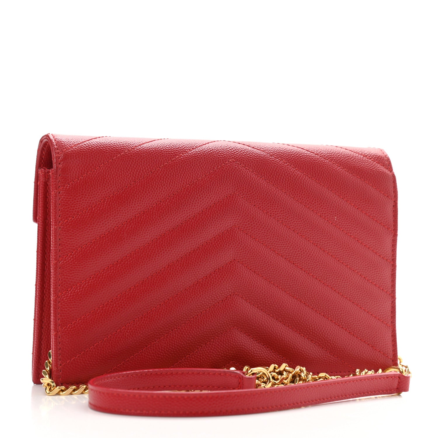 Saint Laurent Grain De Poudre Matelasse Chevron Monogram Envelope Chain Wallet Red 4 of 23