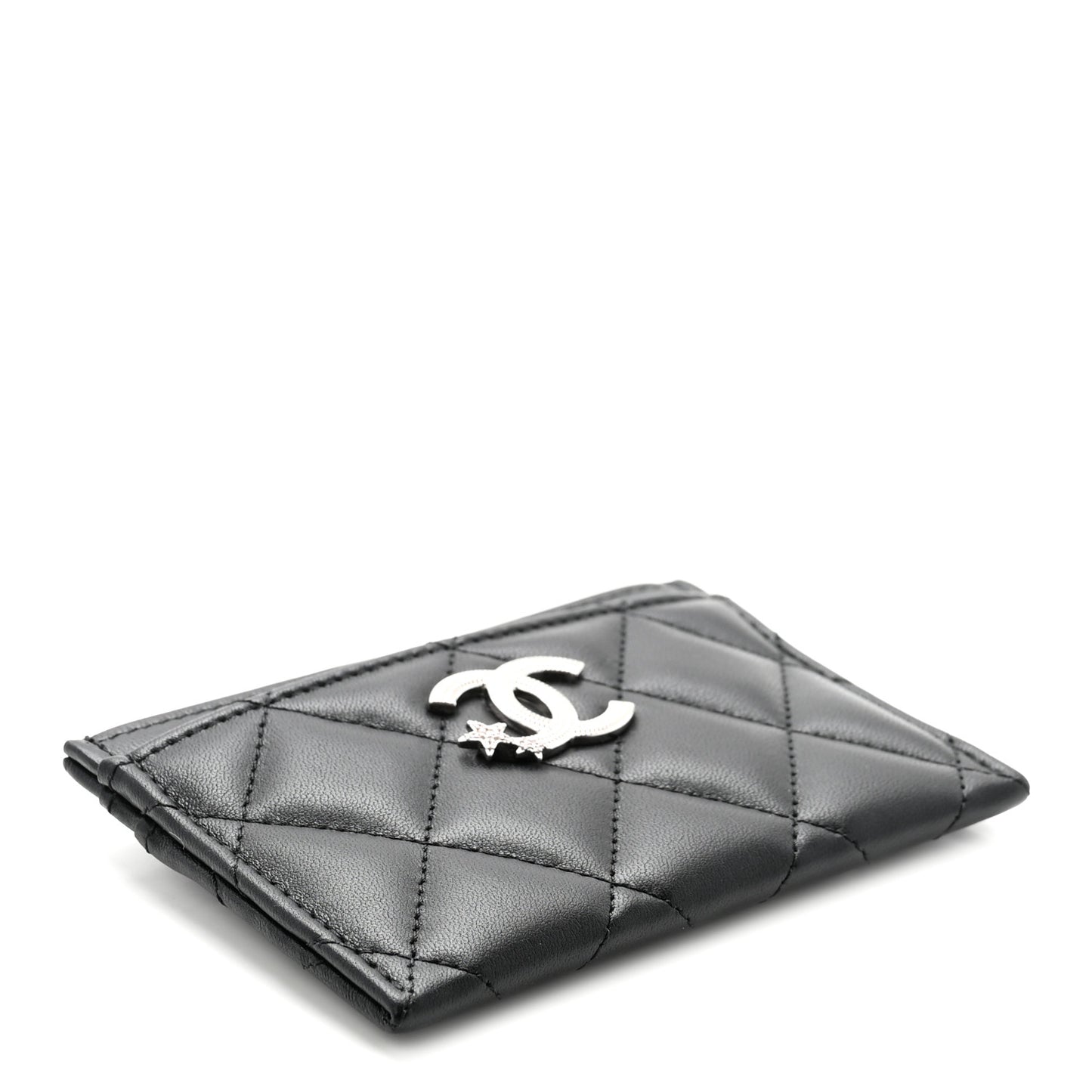 Lambskin Crystal Quilted Studded CC Card Holder Black