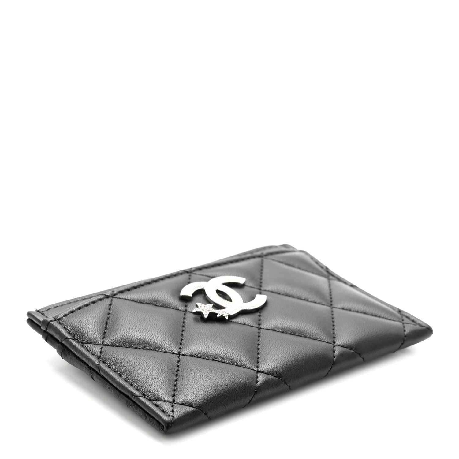 Chanel Lambskin Crystal Quilted Studded CC Card Holder Black 4 of 9