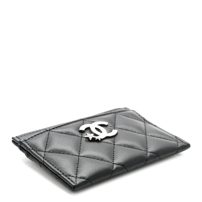 Chanel Lambskin Crystal Quilted Studded CC Card Holder Black 4 of 9