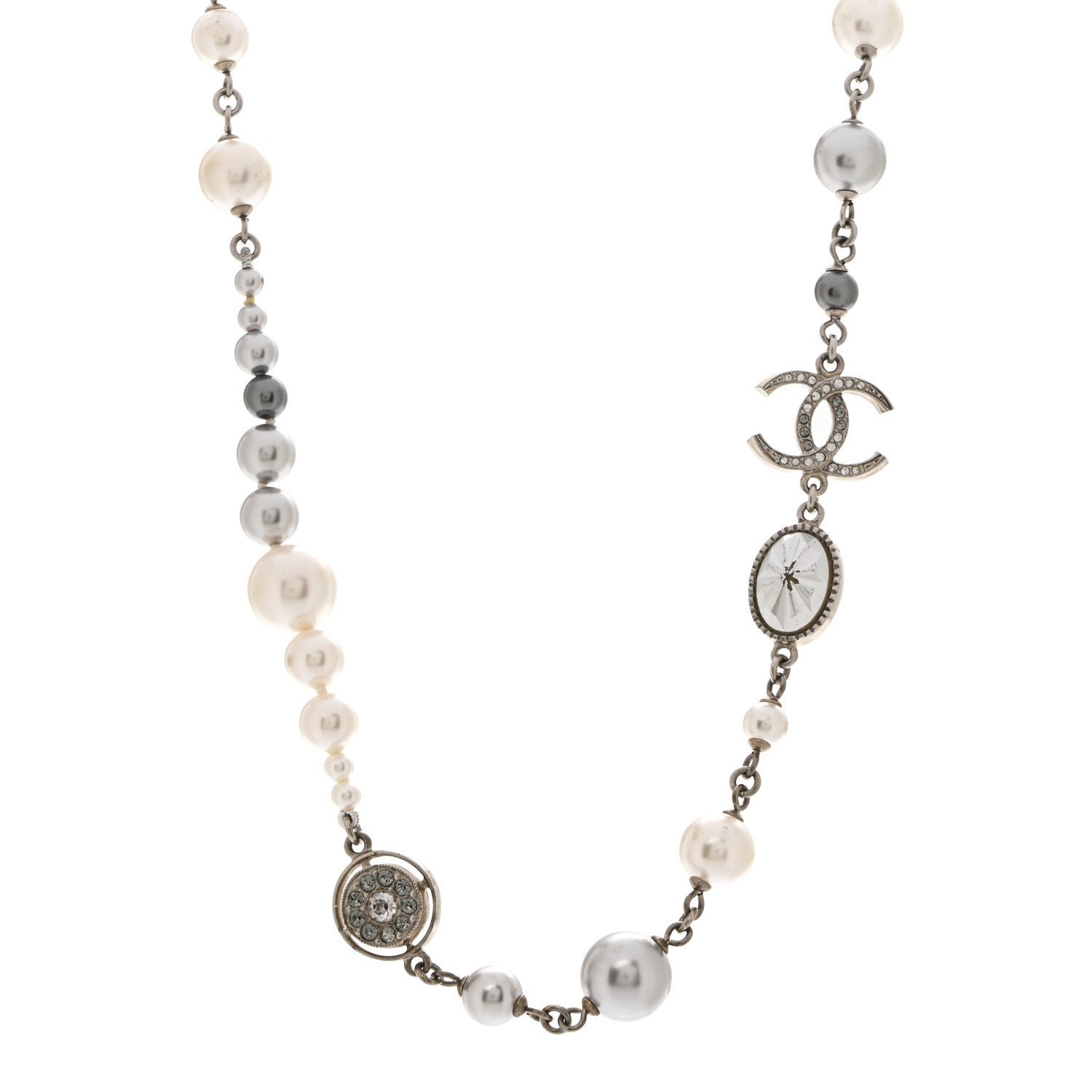 Chanel Pearl Crystal CC Choker Necklace Silver Pearly White 1 of 7