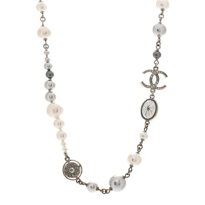 Chanel Pearl Crystal CC Choker Necklace Silver Pearly White 1 of 7