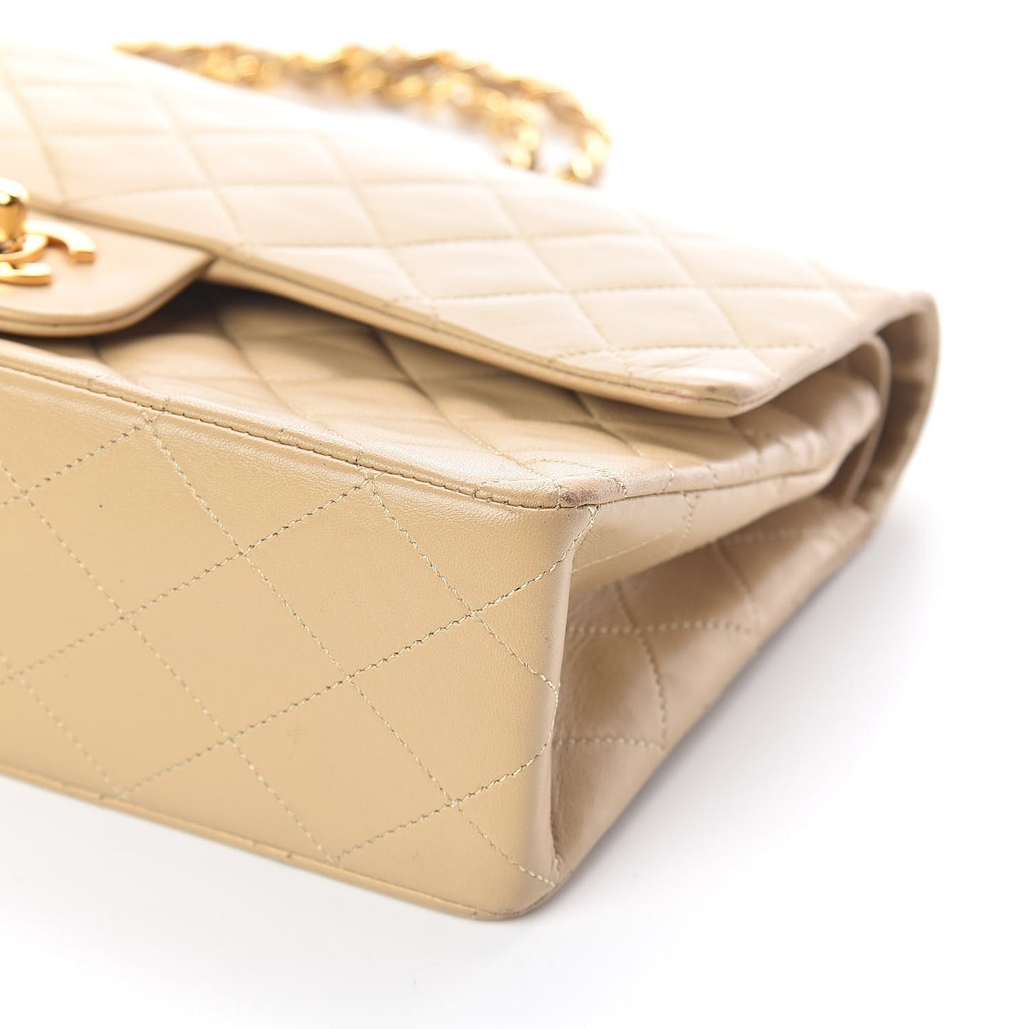 Lambskin Quilted Medium Double Flap Beige