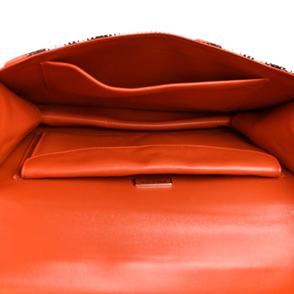 Prada Vitello Daino Eye Inside Lock Flap Chain Shoulder Bag Bianco Arancio 5 of 10