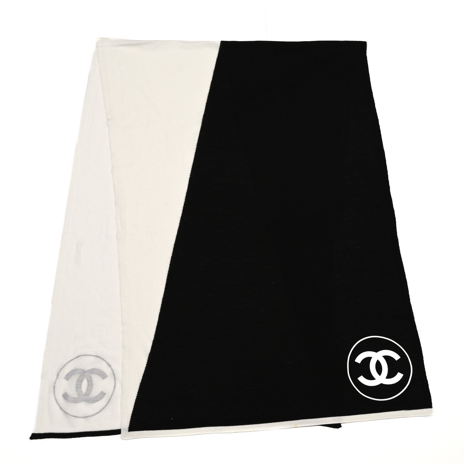 Chanel Wool CC Scarf Black White 2 of 5