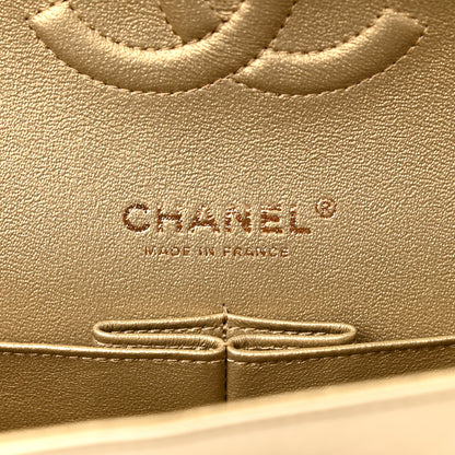 Chanel Metallic Patent Crumpled Calfskin Chevron Quilted Medium Double Flap Gold 7 of 11