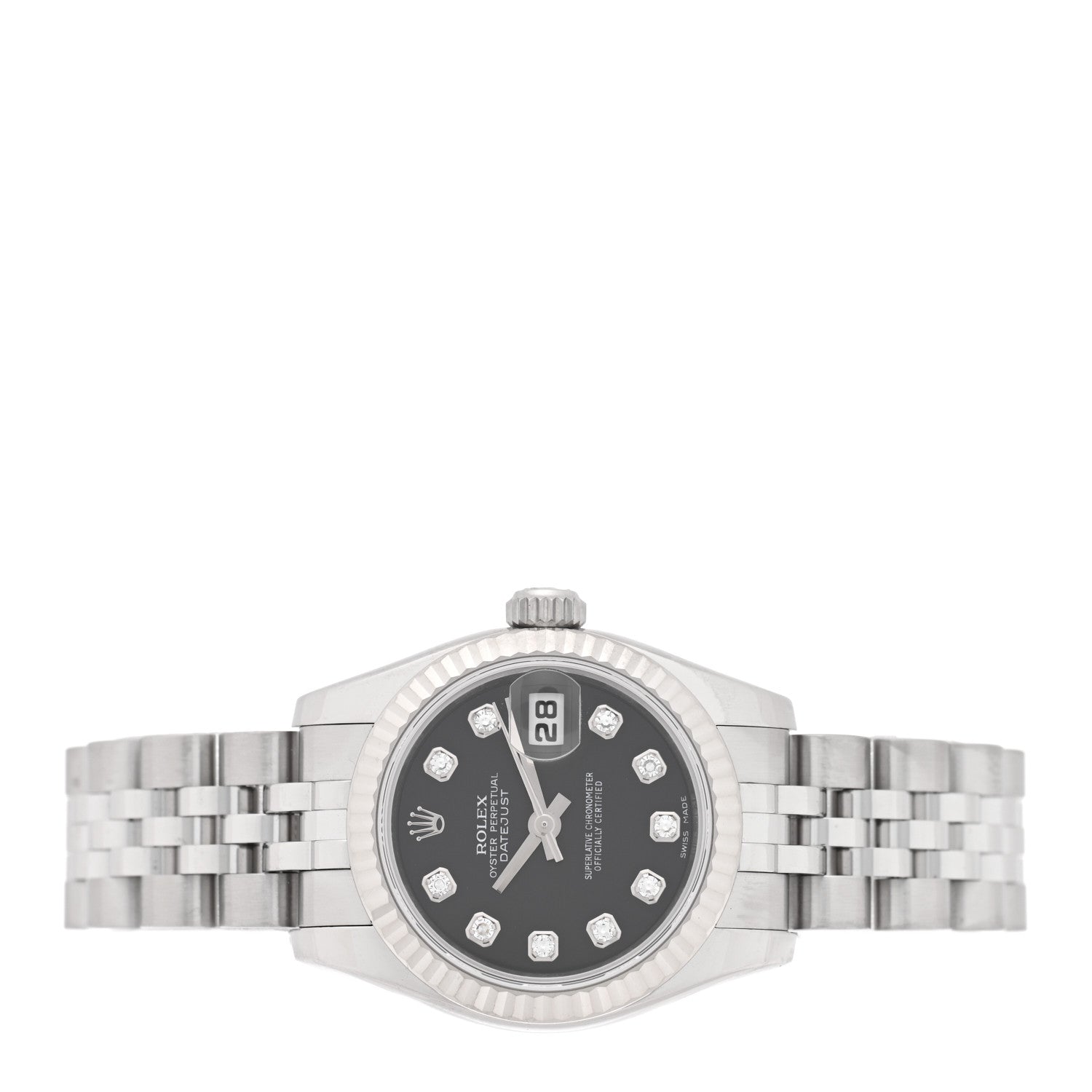 Rolex Stainless Steel 18K White Gold Diamond 26mm Oyster Perpetual Datejust Watch Black 179174 2 of 4
