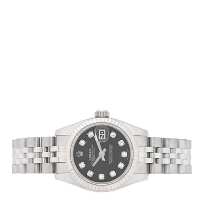 Rolex Stainless Steel 18K White Gold Diamond 26mm Oyster Perpetual Datejust Watch Black 179174 2 of 4
