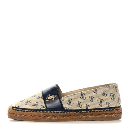 Jimmy Choo Jacquard Monogram Calfskin Cora Dru Espadrilles 37 Sand Dune Navy 1 of 11
