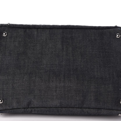 Prada Denim Crystal Studded Canapa Tote Black 9 of 11