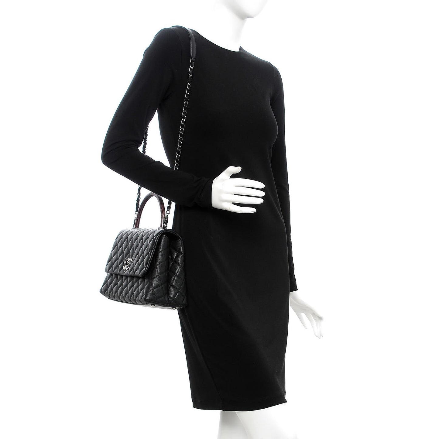 Caviar Lizard Quilted Small Coco Handle Flap Black