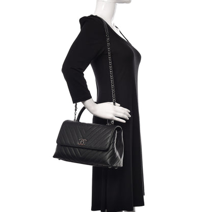 Chanel Caviar Chevron Quilted Small Coco Handle Flap Black 2 of 9