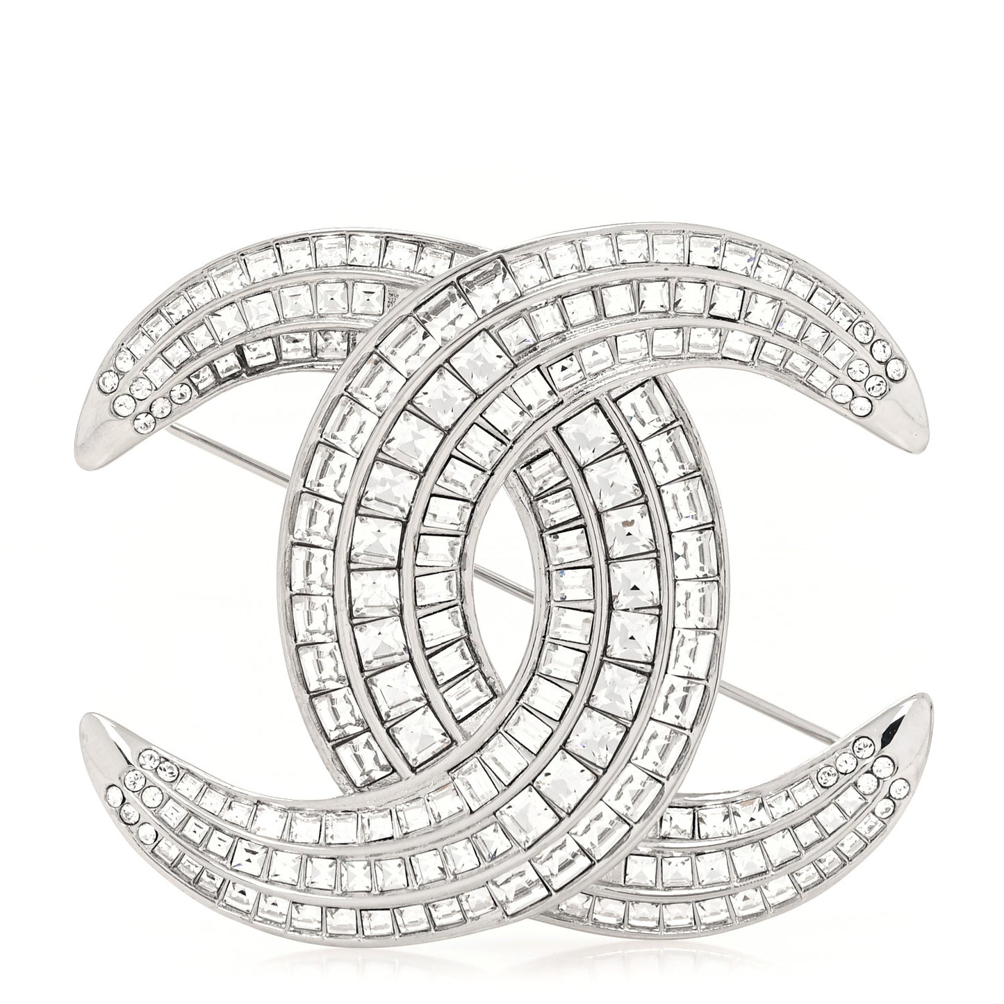 Baguette Crystal CC Brooch Silver