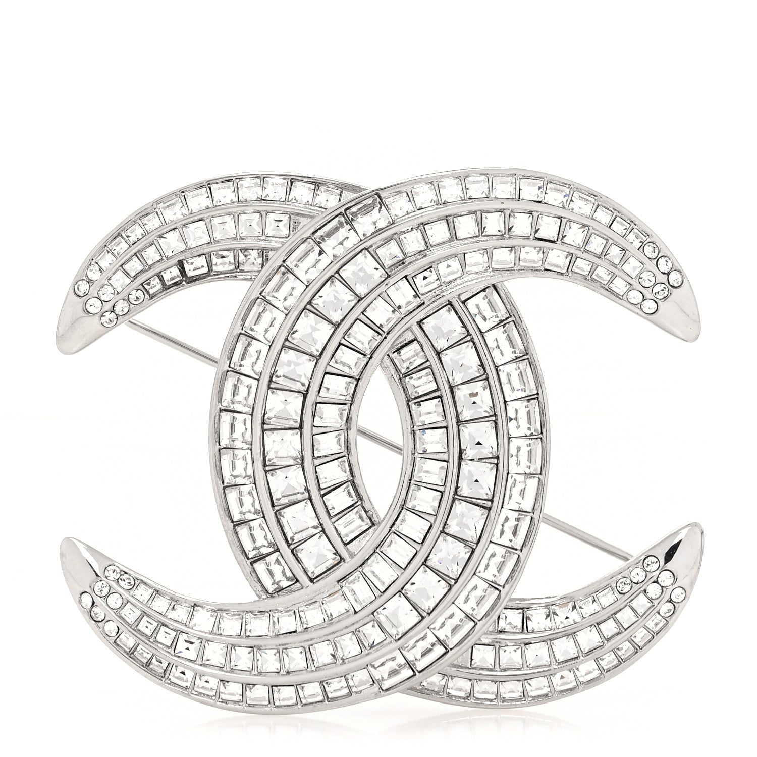 Chanel Baguette Crystal CC Brooch Silver 1 of 3
