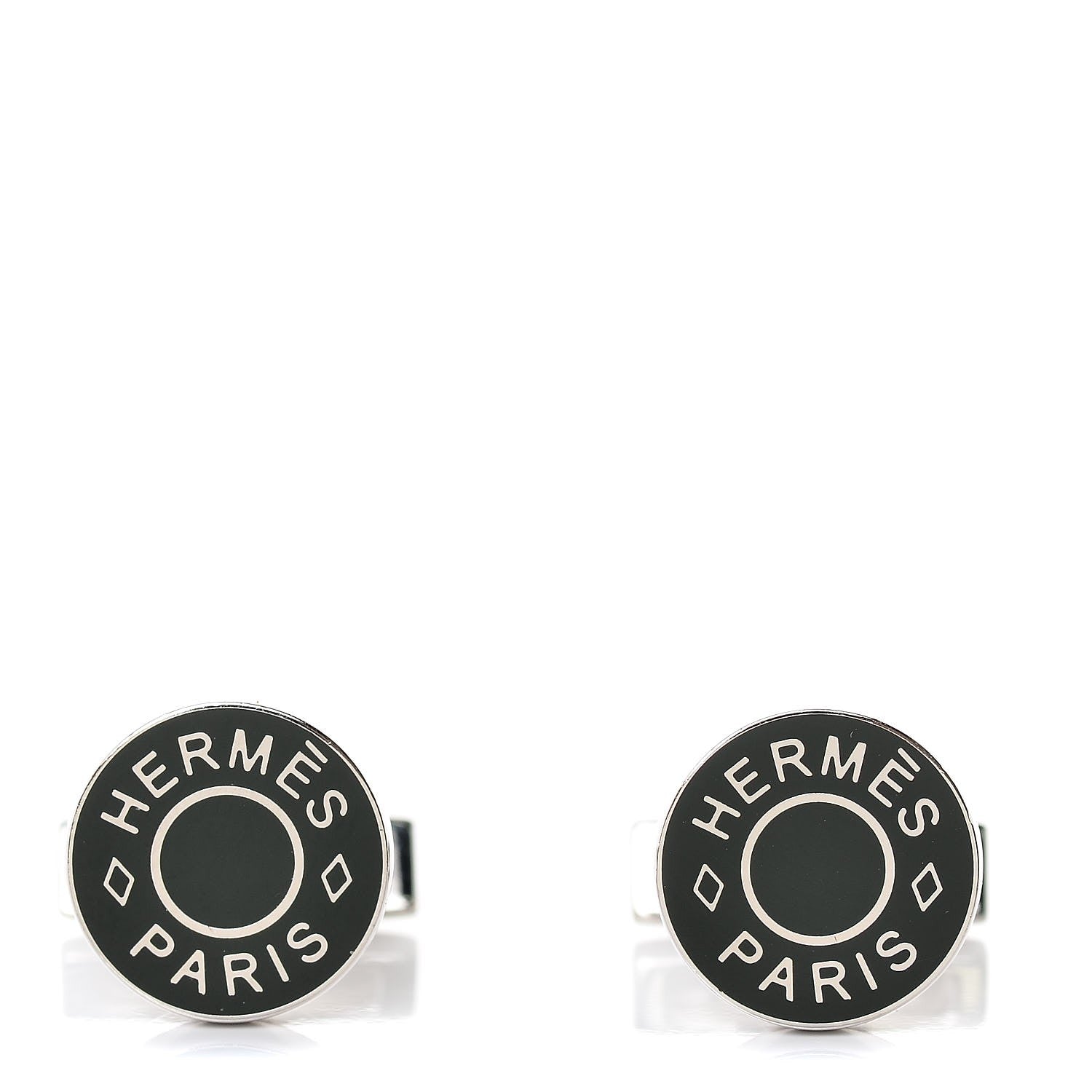 Hermes Sterling Silver Clou de Selle Cufflinks Black 1 of 4