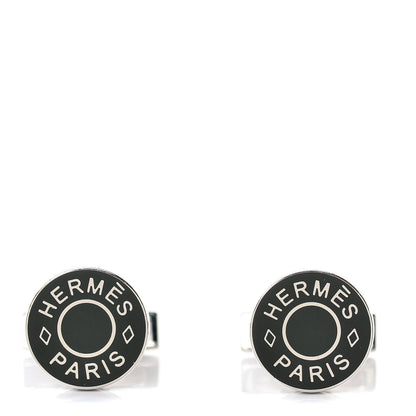 Hermes Sterling Silver Clou de Selle Cufflinks Black 1 of 4