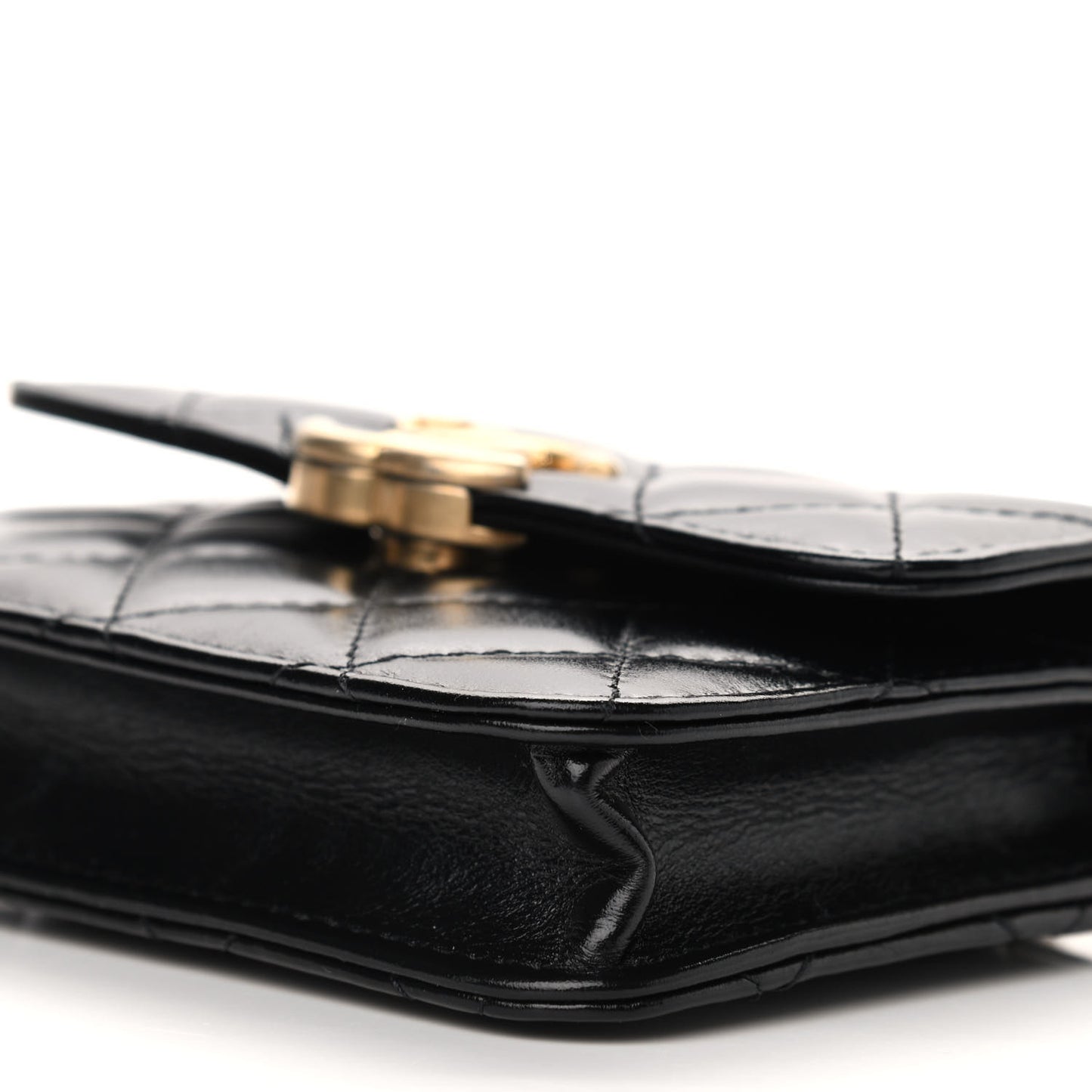 Calfskin Quilted Perfect Fit Coin Purse With Chain Black