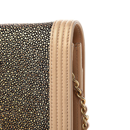 Chanel Metallic Galuchat Stingray Lambskin Boy Wallet On Chain WOC Gold 15 of 15