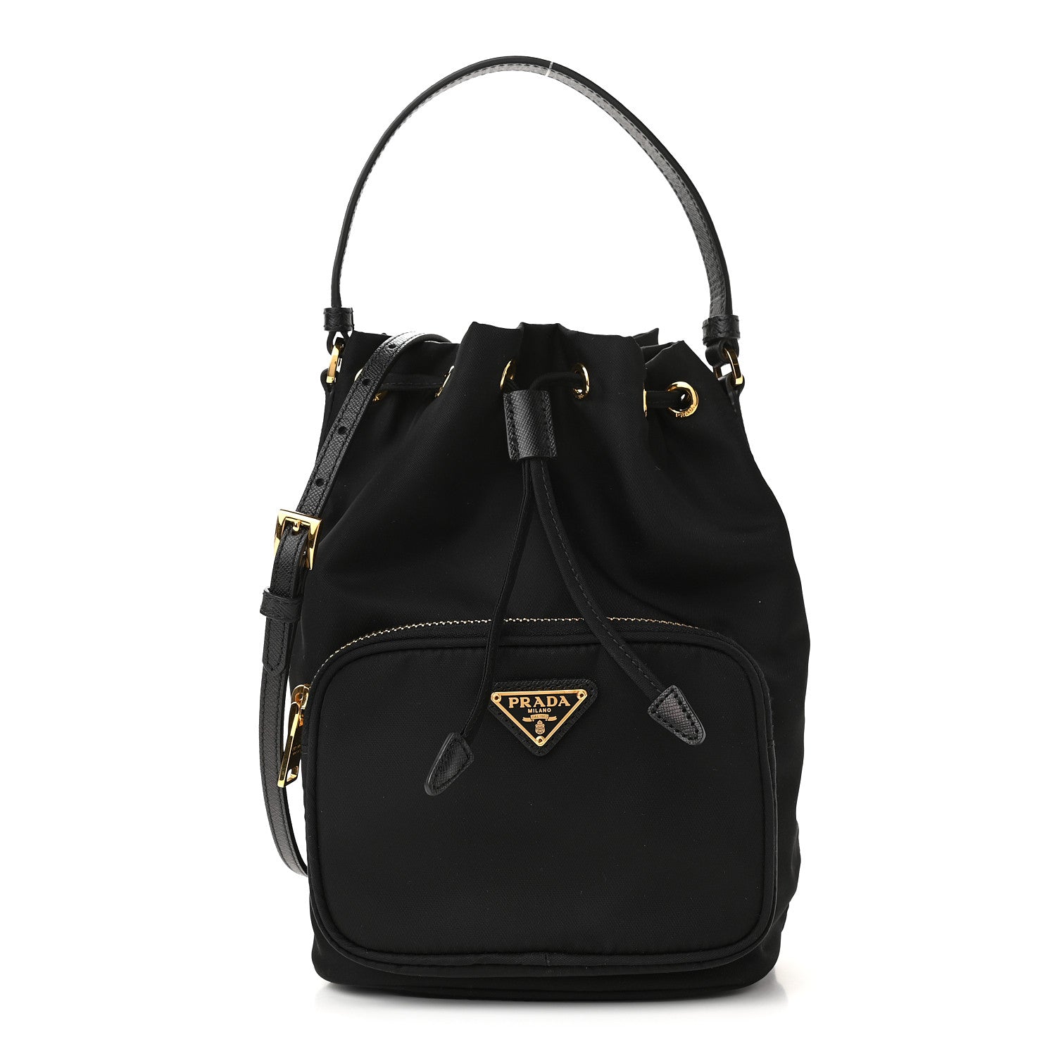 Prada Saffiano Tessuto Nylon Mini Bucket Crossbody Bag Black 1 of 9