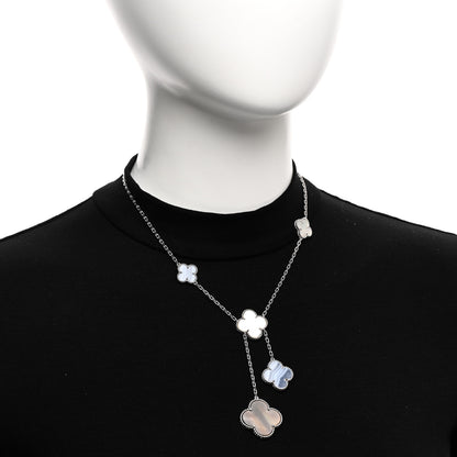 Van Cleef & Arpels 18K White Gold Mother of Pearl Chalcedony 6 Motifs Magic Alhambra Necklace 2 of 6