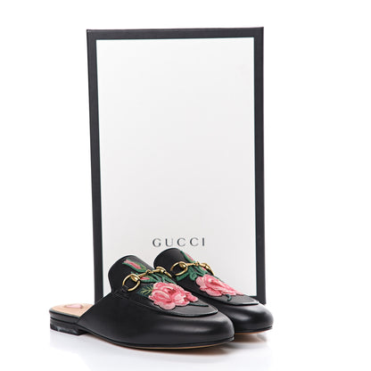 Gucci Calfskin Flower Embroidered Princetown Slippers 36 Black 10 of 10