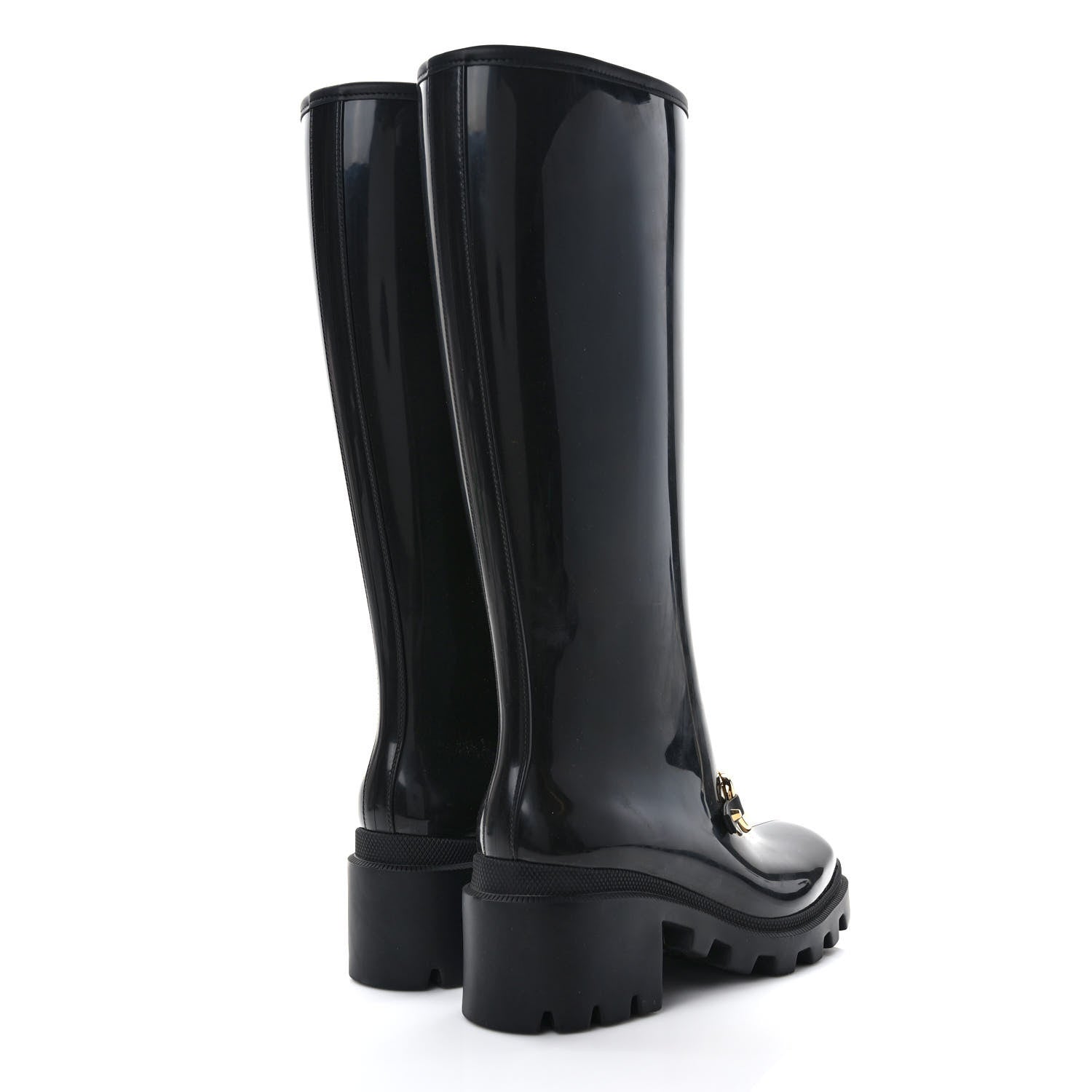 Gucci Rubber Horsebit Knee High Boots 37 Black 4 of 7