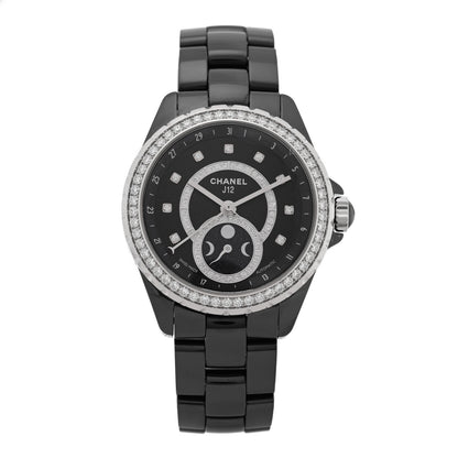 Chanel Stainless Steel Ceramic Diamond 38mm J12 Moon Phase Automatic Watch Black 1 of 4