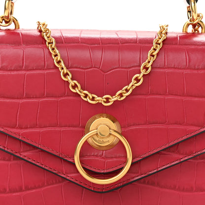 Mulberry Calfskin Crocodile Embossed Small Harlow Satchel Hibiscus Red 9 of 9