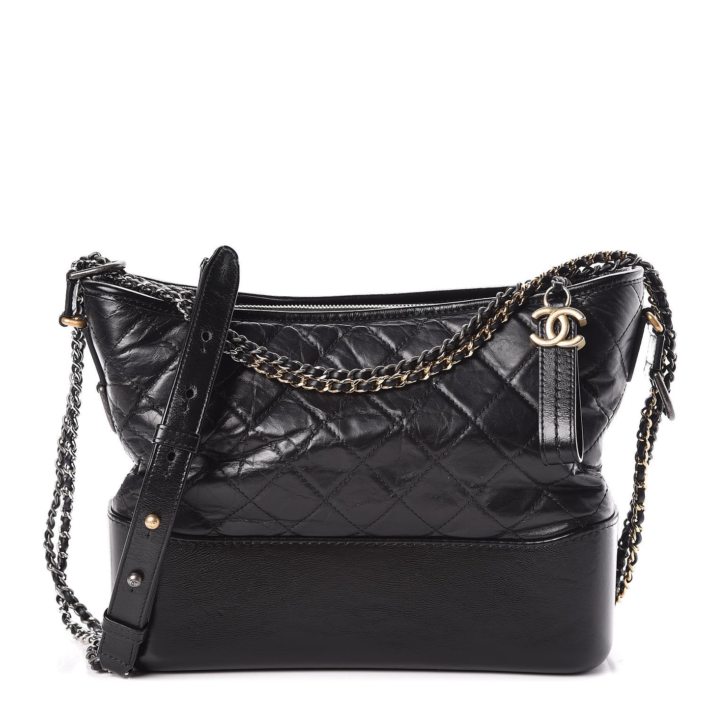 Aged Calfskin Quilted Medium Gabrielle Hobo Black