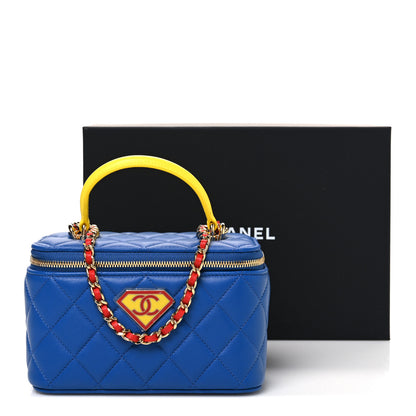 Chanel Lambskin Quilted Superman Top Handle Vanity Blue Red Yellow 11 of 11