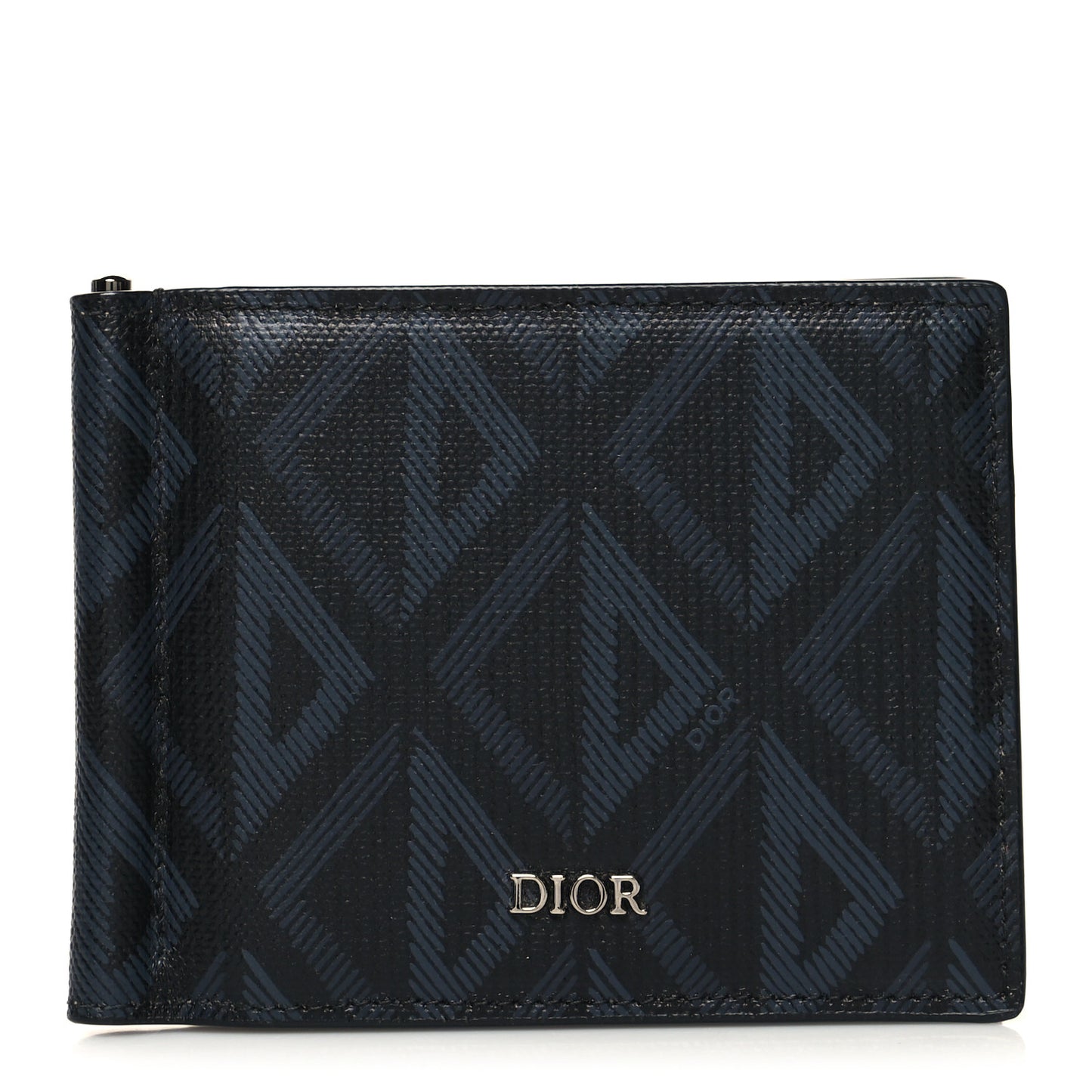 Coated Canvas Calfskin CD Diamond Wallet with Money Clip Black