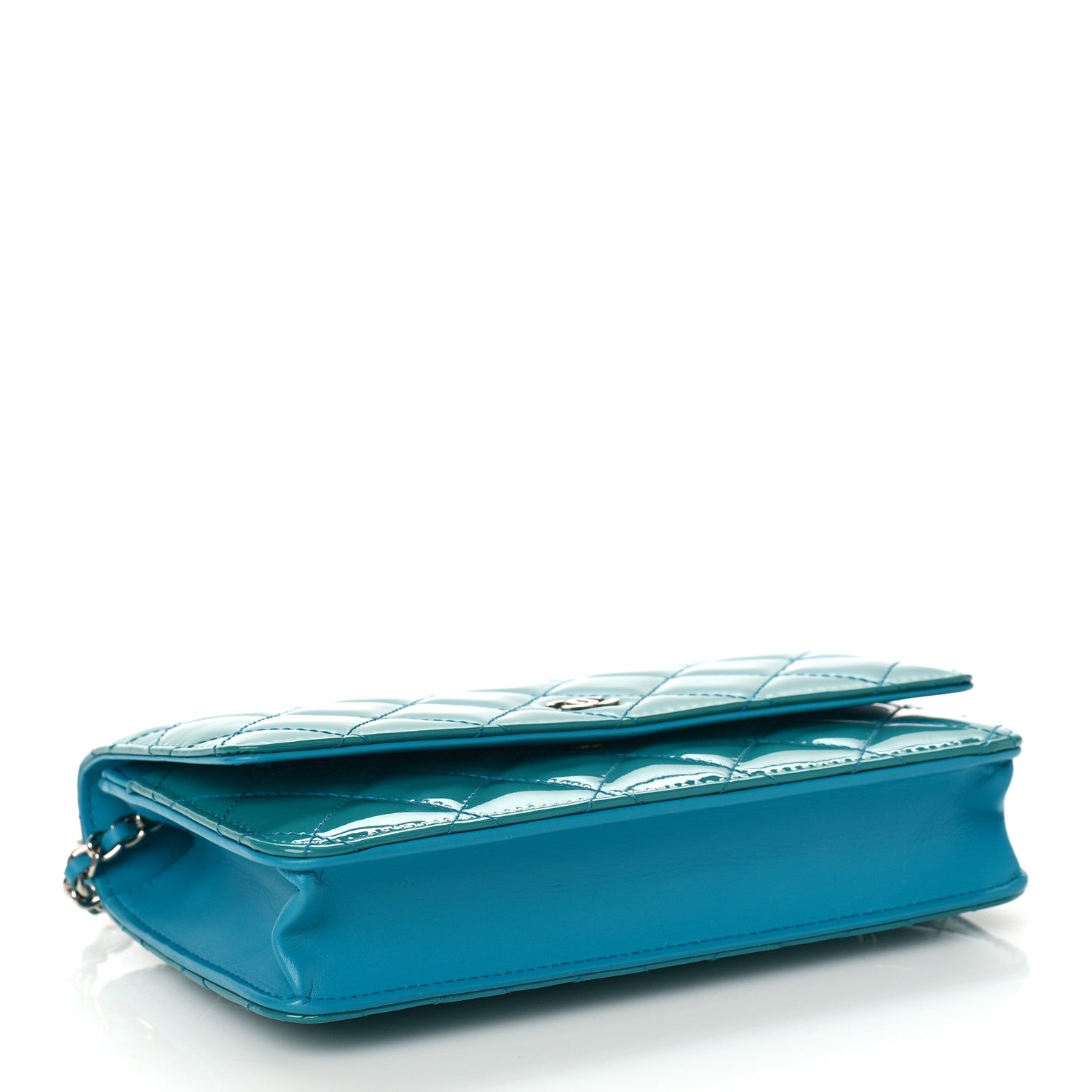 Chanel Patent Quilted Wallet On Chain WOC Turquoise Blue 4 of 10