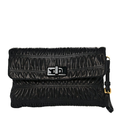Prada Nappa Gaufre Wristlet Clutch Black 1 of 9