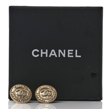 Chanel Metal Crystal CC Medallion Round Earrings Gold 5 of 5